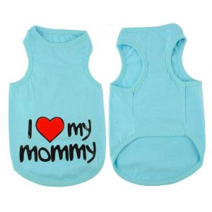 Cotton T-Shirt for Large Dogs - I Love Mommy (Pet Clothing), Blue
