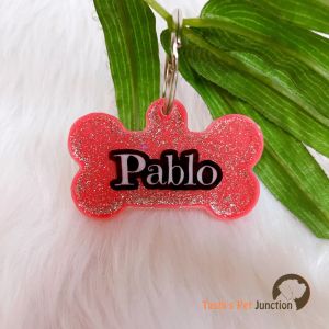 Glitter Sandwich - Resin Personalized/Customized Name ID Tags for Dogs and Cats with Name and Contact Details