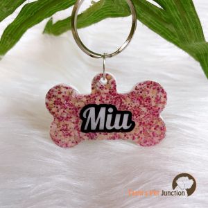 Almond Glitter Blast - Resin Personalized/Customized Name ID Tags for Dogs and Cats with Name and Contact Details