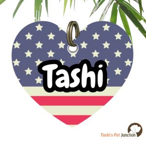 Customized Engraved Pet Name Collar Tags | Unique Cute Resin Dog ID Tags | Personalized Cat ID Tags | Heart Shaped Tags | Star-Spangled Freedom Patriot USA Love Red, Woof & Blue ID | Liberty Bark USA Flag Inspired Design ID - American Stars & Stripes