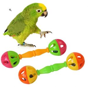 Fun and Exercise Plastic Double-headed Bell Dumble Rattle Bird Toys for Parrots, African Greys, Budgies, Cockatiels, Parakeets, Lovebirds