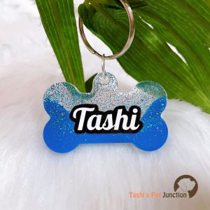 Dual Glitter - Resin Personalized/Customized Name ID Tags for Dogs and Cats with Name and Contact Details