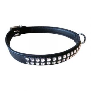 Zorba Designer Rhinestone Leather Collar for Dogs and Cats, Black