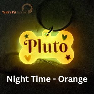 Customized Engraved Pet Name Collar Tags | Unique Cute Resin Dog ID Tags | Personalized Cat ID Tags | Light Emitting Luminous Radium Dog ID Name Tags | Night Glow Pet Tag | Moonlit Pet ID Tag | Illuminight Pet Tag - Glow In The Dark (Orange)