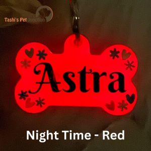 Customized Engraved Pet Name Collar Tags | Unique Cute Resin Dog ID Tags | Personalized Cat ID Tags | Light Emitting Luminous Radium Dog ID Name Tags | Night Glow Pet Tag | Moonlit Pet ID Tag | Illuminight Pet Tag - Glow In The Dark (Red)