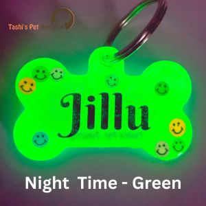 Customized Engraved Pet Name Collar Tags | Unique Cute Resin Dog ID Tags | Personalized Cat ID Tags | Light Emitting Luminous Radium Dog ID Name Tags | Night Glow Pet Tag | Moonlit Pet ID Tag | Illuminight Pet Tag - Glow In The Dark (Green)