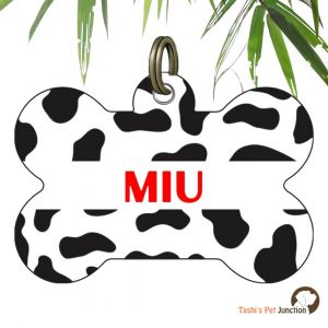 Customized Engraved Pet Name Collar Tags | Unique Cute Resin Dog ID Tags | Personalized Cat ID Tags | Animal Print Tags | Moo Moo Cow-lifornia Cutie Moo-dorable Bone ID | Pasture Pal Udderly Unique Pet ID | Cattle Chic Dairy Darling ID - Cow (Bone)