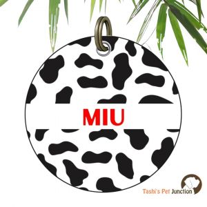 Customized Engraved Pet Name Collar Tags | Unique Cute Resin Dog ID Tags | Personalized Cat ID Tags | Animal Print Tags | Cow Pals Moo Moo ID | Moo-dy Buddy Cow print Cutie ID | Pasture Udderly Cute ID | Dairy Dream Barnyard Farmyard Fashion - Cow (Round)