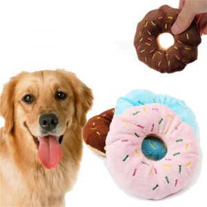 Plush Squeaky Chew Interactive Pet Toys For Your Pups, Dogs, Kittens and Cats - Donut