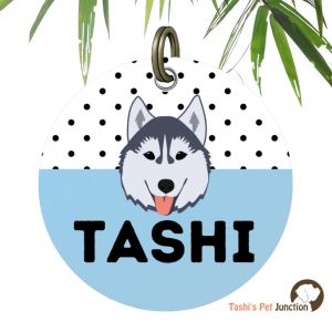 Customized Engraved Pet Name Collar Tags | Unique Cute Resin Dog ID Tags | Personalized Cat ID Tags | Dog Cat Face Breed Portrait Illustration | Woof Bark Dots & Meow Polka Fursona ID | Spot Me Pet Breed Pop ID - Breed Portrait (Blue)