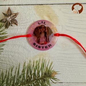 Personalized dual colour sibling photo resin pet Rakhi for dogs & cats