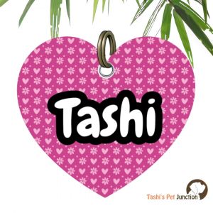 Customized Engraved Pet Name Collar Tags | Unique Cute Resin Dog ID Tags | Personalized Cat ID Tags | Heart Shaped Tags | Floral Love Blush Pet Heart Tag | Rosy Whiskers Petal Paw Custom ID | Pawfect Love Magenta Love Sweet Bloom ID - Heart Bloom