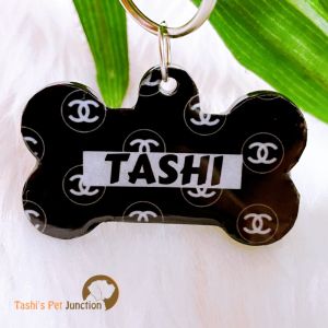 Personalized/Customized Name ID Tags | Cute Resin Dog Tags | Unique Dog ID Tags | Personalized Cat ID Tags | Engraved Dog ID Tags | Designer Brands Dog ID Name Tags | Dog Collar Tags | Gift Ideas for a Dog Cat Parent - Chanel
