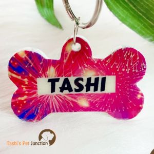 Personalized/Customized Name ID Tags | Cute Resin Dog Tags | Unique Dog ID Tags | Personalized Cat ID Tags | Engraved Dog ID Tags | Festive Diwali Theme Dog ID Name Tags | Dog Collar Tags | Gift Ideas for a Dog Cat Parent - Firecrackers in the Sky