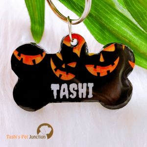 Personalized/Customized Name ID Tags | Cute Resin Dog Tags | Unique Dog ID Tags | Personalized Cat ID Tags | Engraved Dog ID Tags | Halloween Ghost Spooky Theme Dog ID Name Tags | Dog Collar Tags | Gift Ideas for a Dog Cat Parent - Trick or Treat 1