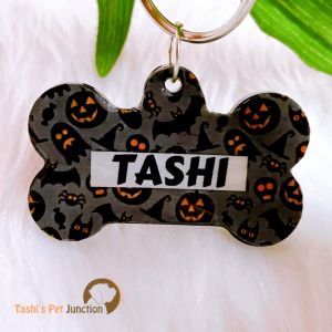 Personalized/Customized Name ID Tags | Cute Resin Dog Tags | Unique Dog ID Tags | Personalized Cat ID Tags | Engraved Dog ID Tags | Halloween Ghost Spooky Theme Dog ID Name Tags | Dog Collar Tags | Gift Ideas for a Dog Cat Parent - Spooky Pumpkin