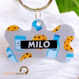 Personalized/Customized Name ID Tags | Food Theme Foodie | Cute Resin Dog Tags | Unique Dog ID Tags | Personalized Cat ID Tags | Engraved Dog ID Tags | Foodie Dog Tags | Dog Collar Tags | Gift Ideas for a Dog Cat Parent - Cookie and Milk