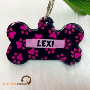 Customized Engraved Pet Name Collar Tags | Unique Cute Resin Dog ID Tags | Personalized Cat ID Tags | Pink Paw Patrol Tag | Black & Pink Paws ID Tag | Pawfect Pink Custom Tag | Pawsome Identity Tag | Pawsome Identity Tag - Pretty in Paws Pet Tag