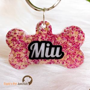 Personalized/Customized Name ID Tags | Cute Resin Dog Tags | Unique Dog ID Tags | Personalized Cat ID Tags | Engraved Dog ID Tags | Glitter Sparkle Dog Tags |Dog Collar Tags | Gift Ideas for a Dog Cat Parent - Almond Glitter Blast