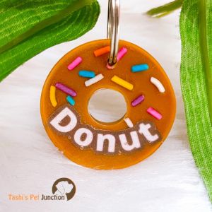 Personalized/Customized Name ID Tags | Food Theme Foodie | Cute Resin Dog Tags | Unique Dog ID Tags | Personalized Cat ID Tags | Engraved Dog ID Tags | Foodie Dog Tags | Dog Collar Tags | Gift Ideas for a Dog Cat Parent - Donut