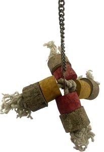 Wooden Chew Hanging Bird Toys for for Parrots, African Greys, Budgies, Cockatiels, Parakeets, Lovebirds - Style 2