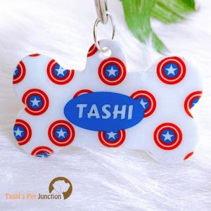 Personalized/Customized Name ID Tags | Cute Resin Dog Tags | Unique Dog ID Tags | Personalized Cat ID Tags | Engraved Dog ID Tags | Dog Collar Tags | Comic Superhero Pet ID Tags | Marvel DC Dog Tags | Gift Ideas for a Dog Cat Parent - Captain America 2