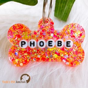 Personalized/Customized Name ID Tags | Cute Resin Dog Tags | Unique Dog ID Tags | Personalized Cat ID Tags | Engraved Dog ID Tags | Glitter Sparkle Dog Tags |Dog Collar Tags | Gift Ideas for a Dog Cat Parent - Glittery Chunks