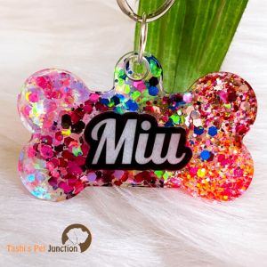 Personalized/Customized Name ID Tags | Cute Resin Dog Tags | Unique Dog ID Tags | Personalized Cat ID Tags | Engraved Dog ID Tags | Glitter Sparkle Dog Tags | Dog Collar Tags | Gift Ideas for a Dog Cat Parent - Glittery Chunks Mix-n-Match