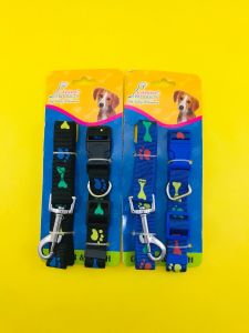 Canine Paw Print Adjustable Collar and Leash Set for Dogs - Large, 2 inch