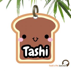 Customized Engraved Pet Name Collar Tags | Unique Cute Resin Dog ID Tags | Personalized Cat ID Tags | Food Theme Foodie Dog Tags | Choco Toast Cutie Toasty Face ID | Kawaii Chocolate Smile Toast Sweet Toast Pet ID | Breakfast Choco Bread - Chocolate Toast
