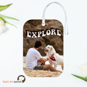 Personalized Resin Luggage Tag Keychain | Custom Luggage Bag Tag for Pet Lover | Sunset Adventure Tag | Explore Together Tag | Beachside Bond Tag | Adventure Pals Tag | Beach Explorer Tag | Dog & Man Explorer Tag - Sandy Paws Luggage Tag