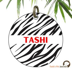 Customized Engraved Pet Name Collar Tags | Unique Cute Resin Dog ID Tags | Personalized Cat ID Tags | Animal Print Tags | Whisker Wild Tiger Roar & Return ID | Savannah Stripes Mini Tiger Fierce & Found ID | Stripe & Snuggle Tame the Wild - Tiger (Round)