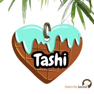 Customized Engraved Pet Name Collar Tags | Unique Cute Resin Dog ID Tags | Personalized Cat ID Tags | Food Theme Foodie Dog Tags | Choco Mint Delight Berry Sweetheart Pet ID | Choco Mint Heart Kawaii Berry Cute Heart ID - Minty Blueberry Waffle