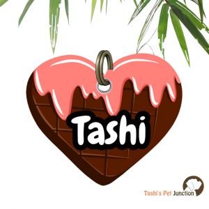 Customized Engraved Pet Name Collar Tags | Unique Cute Resin Dog ID Tags | Personalized Cat ID Tags | Food Theme Foodie Dog Tags | Berry Choco Heart Sweetheart Waffle Pet ID | Kawaii Dark Choco Drizzle | Pink Frosted Berry Cute ID - Raspberry Waffle